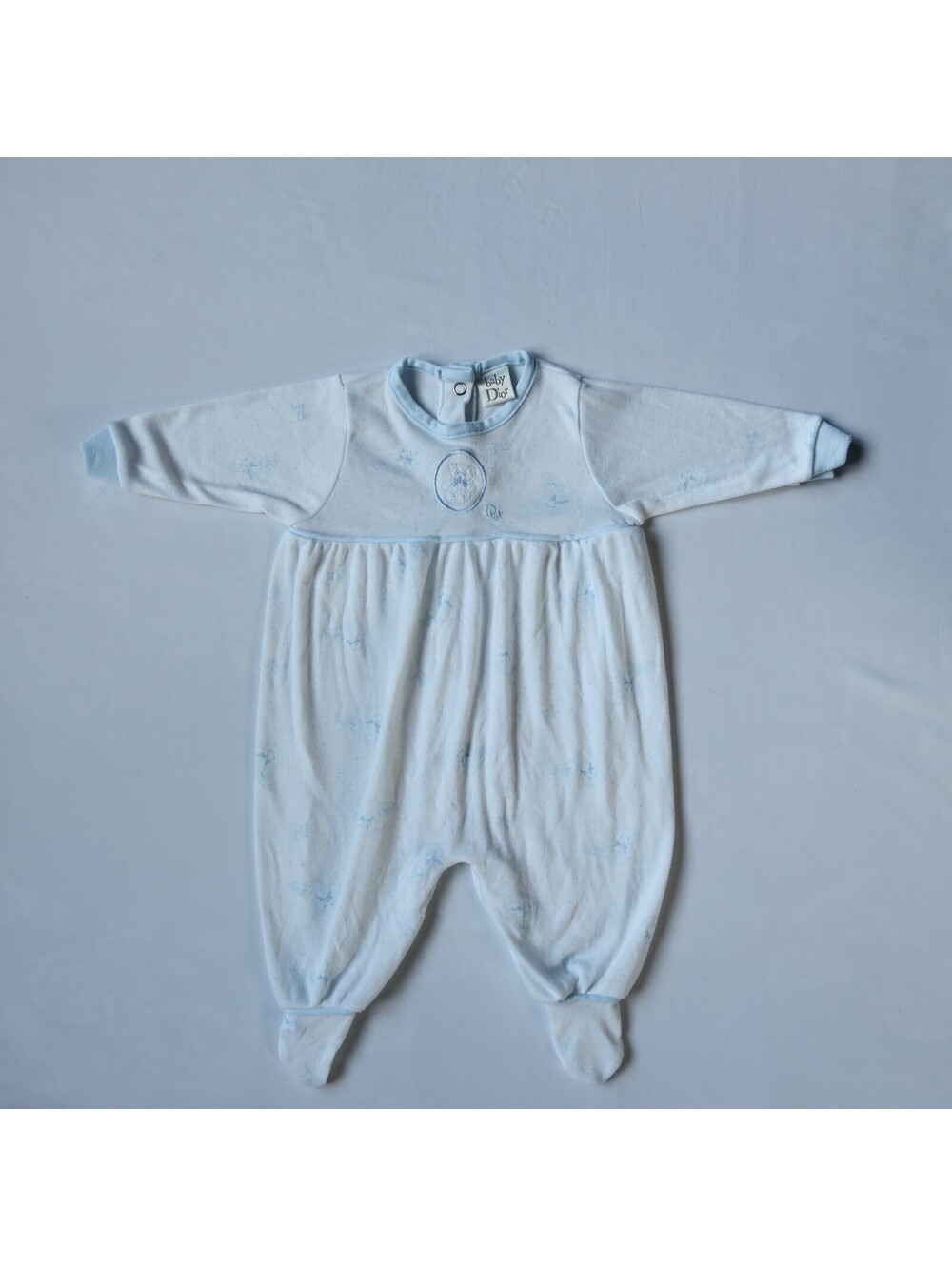 Vintage Baby Dior Blue Teddy Bear Footed One Piece